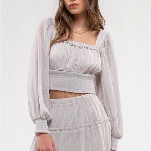 Chic Gray Smocked Women's Blouse